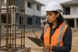 Engineer photographing neighbouring property before construction begins.